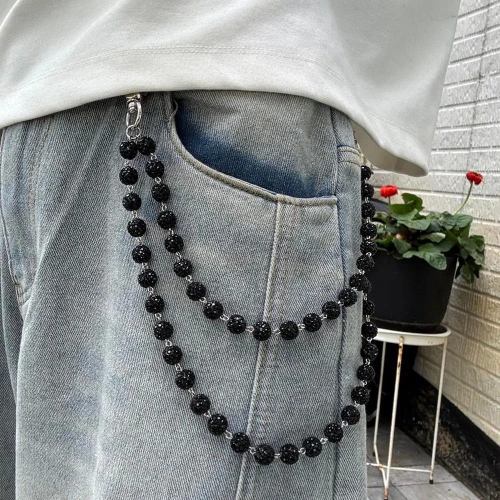Black Beaded Wallet Chain
